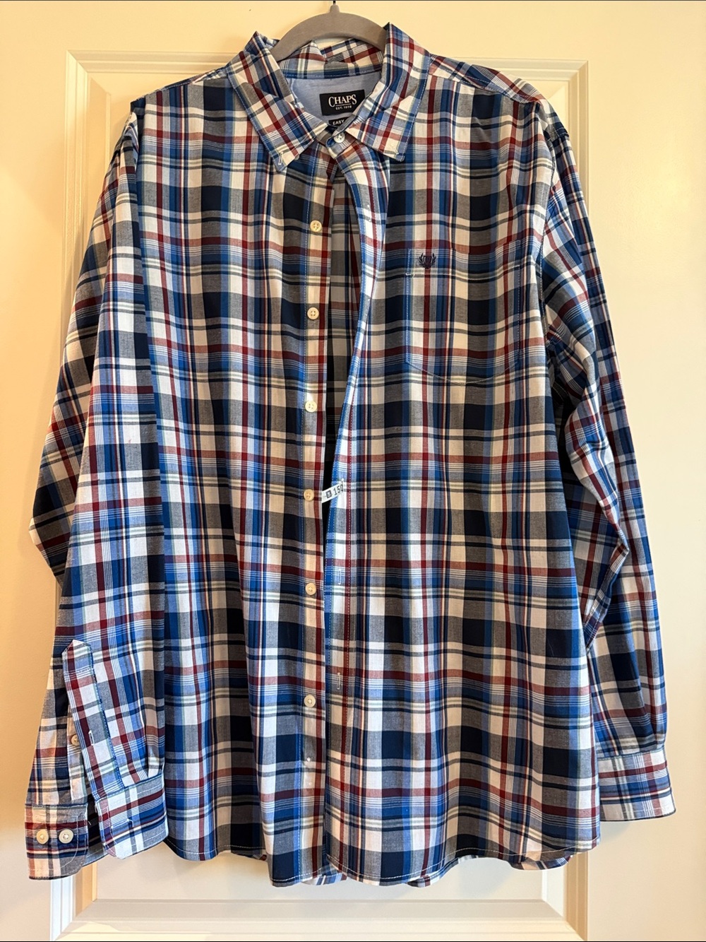 Chaps Men’s Navy, White & Red Plaid Button-Down Shirt